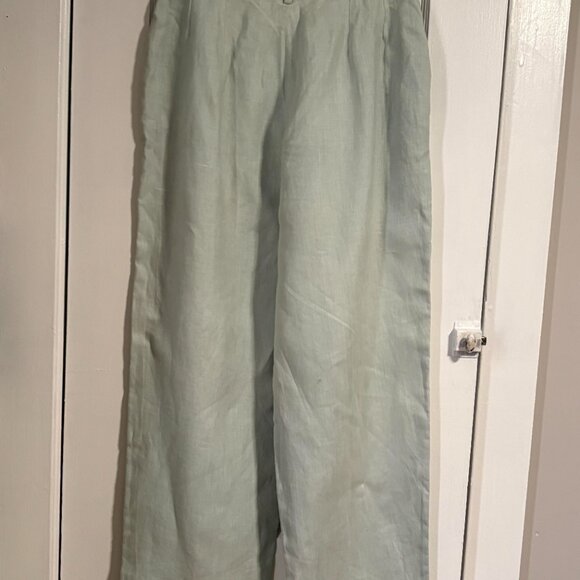 J.Crew Pleated Wide Leg 100% Linen Mint Green Pants Size 10 Petite - Picture 2 of 5